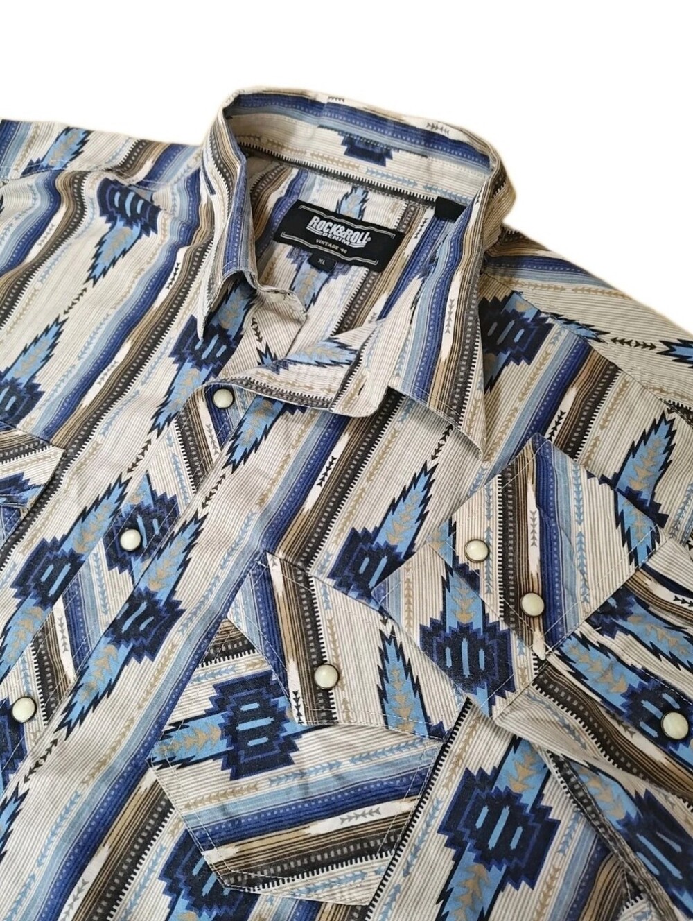Rock Roll Denim Men 2X Vintage 46s Shirt Pearl Snap Western Brushpopper Checotah